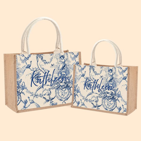 Sac Fourre-tout en Jute Personnalisé avec Monogramme ou Nom Cadeau Anniversaire pour Femme