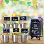 Etiquetas personalizadas de colores escolares para aperitivos y postres Juego de 16 con señal de mesa Candy Bar y cubo Decoración de fiesta de graduación Favores