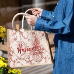 Borsa in iuta con stampa francese retrò Toile De Jouy personalizzata con monogramma o nome Regalo di compleanno per damigella d'onore per le donne