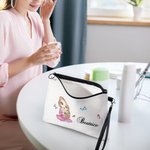 Borsa trucco in lino con cartone animato personalizzato con nome bouquet di fiori nascita portatile regalo di compleanno per la festa della mamma
