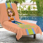Toalla de playa personalizada con dibujos animados de niña con monograma a rayas de gran tamaño y secado rápido Accesorios de vacaciones para cumpleaños Regalo para amantes del deporte