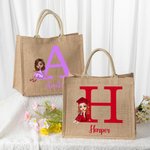 Personalized Graduation Cartoon Character Large Jute Tote Bag with Initial and Name Graduation Party Favor Birthday Gift for Women