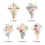 Personalised Watercolor 1-5 Birth Flowers Cross Large Bible Carrying Jute Tote Bag with Name Mother's Day Religious Easter Gift for Women Christian