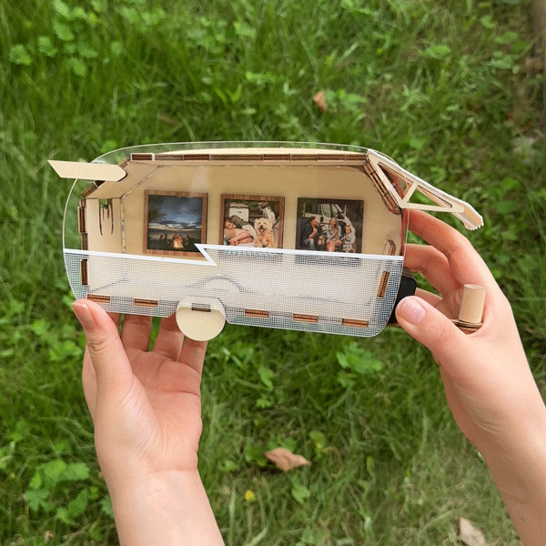 Personalisierter Campingauto Holz-Fotorahmen mit LED-Licht und 3 Fotos Geburtstag Erinnerung Geschenk für Camper