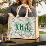 Borsa in iuta con stampa francese retrò Toile De Jouy personalizzata con monogramma o nome Regalo di compleanno per damigella d'onore per le donne