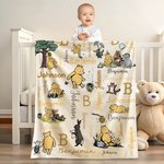 Personalized Classic Winnie the Pooh and Friends Soft Throw Blanket with Initial Name Nusery Decor Birthday Baby Shower Gift for Kids Newborns