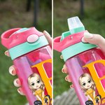 Borraccia da 475ml personalizzata con iniziale e personaggio in stile cartone animato con cannuccia regalo di inizio scuola per bambini