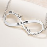 Personalized Dainty Infinity Pendant Necklace with Names and Date Sterling Silver Jewellery Birthday Anniversary Valentine's Day Gift for Couple