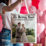 Personalised The Wedding Times Newspaper Photo Canvas Tote Bag with Name and Year Valentine's Day Anniversary Wedding Gift for Women