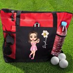 Personalizzato Golf Cartoon Character Large Waterproof Tote Bag con nome e fiore di nascita Viaggio Essentials Regalo di compleanno per gli amanti del golf