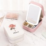 Portagioie portatile in pelle PU personalizzato con nome e specchio LED a tre colori per trucco regalo di compleanno essenziale per donne