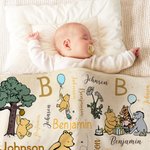 Personalized Classic Winnie the Pooh and Friends Soft Throw Blanket with Initial Name Nusery Decor Birthday Baby Shower Gift for Kids Newborns