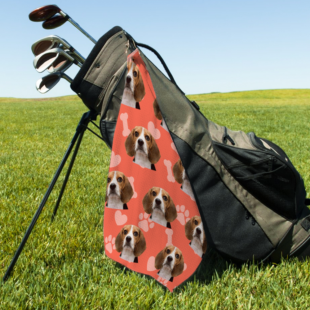Serviette de golf gaufrée multicolore à séchage rapide avec mousqueton Accessoire de golf portable Cadeau pour golfeur amoureux de son animal de compagnie
