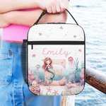 Bolsa de almuerzo personalizada con nombre, rosa, fantasía, sirena, iniciales, impermeable, aislante, portátil, para la vuelta al cole, trabajo, picnic, regalo para niños, familia