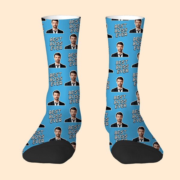 Calcetines personalizados transpirables Best Boss Ever Face Photo Adult Crew Socks Thank You Retirement Gift for Boss
