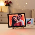 Personalized 3D Cartoon Portrait Wooden Photo Frame with LED Light and Stand Valentine's Day Anniversary Gift for Couple