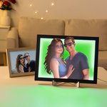 Personalized 3D Cartoon Portrait Wooden Photo Frame with LED Light and Stand Valentine's Day Anniversary Gift for Couple