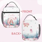 Bolsa de almuerzo personalizada con nombre, rosa, fantasía, sirena, iniciales, impermeable, aislante, portátil, para la vuelta al cole, trabajo, picnic, regalo para niños, familia