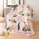 Personalized Classic Winnie the Pooh and Friends Soft Throw Blanket with Initial Name Nusery Decor Birthday Baby Shower Gift for Kids Newborns