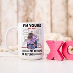 Personalised Cozy Bed I'm Yours No Returns or Refunds Couple Hug Ceramic Mug with Names Valentine's Day Anniversary Gift for Him Her