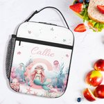 Bolsa de almuerzo personalizada con nombre, rosa, fantasía, sirena, iniciales, impermeable, aislante, portátil, para la vuelta al cole, trabajo, picnic, regalo para niños, familia