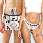 Personalisierte Atmungsaktive Unterwäsche Eiscreme Tanga Lollipop Boxershorts mit Porträt Valentinstag Jahrestag Geschenk für Paare Herren Damen