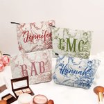 Personalized Retro Luxurious French Countryside Corduroy Makeup Bag with Initial Monogram Birthday Bridesmaid Gift for Women