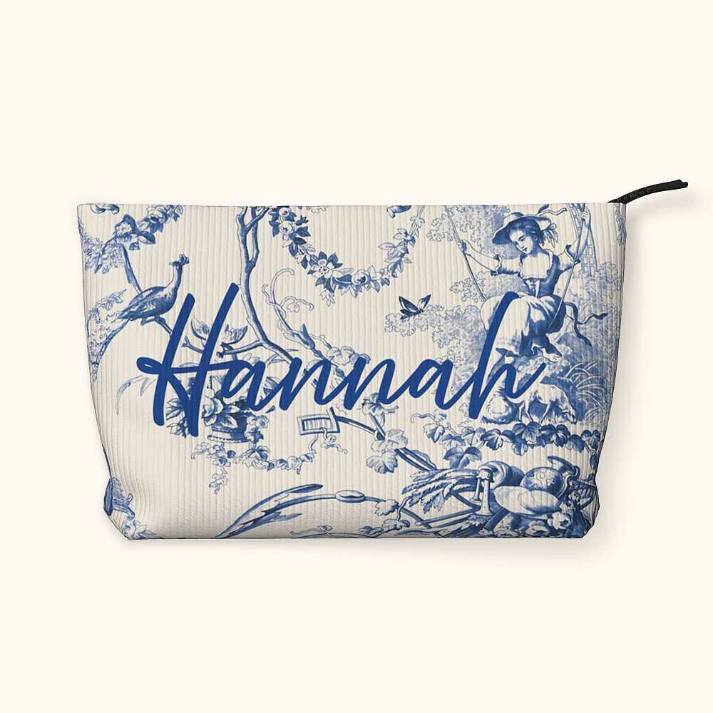 Trousse de maquillage en velours côtelé de campagne française personnalisée avec monogramme initial Cadeau d'anniversaire pour les femmes