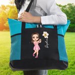 Personalizzato Golf Cartoon Character Large Waterproof Tote Bag con nome e fiore di nascita Viaggio Essentials Regalo di compleanno per gli amanti del golf