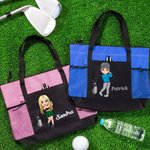 Personalizzato Golf Cartoon Character Large Waterproof Tote Bag con nome e fiore di nascita Viaggio Essentials Regalo di compleanno per gli amanti del golf
