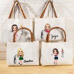 Personalizzato Cartoon Golf Player Birth Flower Canvas Tote Bag con manico in pelle e nome Compleanno Accessori da viaggio Regalo per gli appassionati di golf