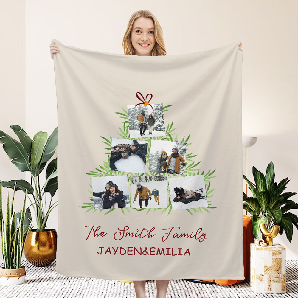 Faux sapin de Noël personnalisé 6 photos Collage Couverture douce avec textes Multicolore Home Decor Holiday Birthday Gift for Family