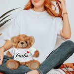 Personalized Cute Stuffed Heart Bear Plush Toy with 1-2  Names T-shirt or Hoodie Valentine's Day Anniversary  Photo Prop Gift for Couple