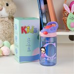 Borraccia da 475ml personalizzata con iniziale e personaggio in stile cartone animato con cannuccia regalo di inizio scuola per bambini