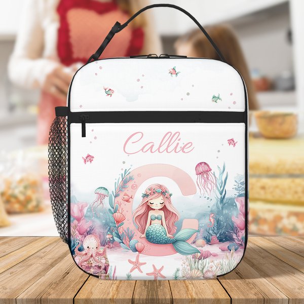 Personalisierte niedliche rosa Fantasy Meerjungfrau erste wasserdichte isolierte Lunch Bag mit Namen tragbar zurück zu Schule Arbeit Picknick Geschenk für Kinder Familie
