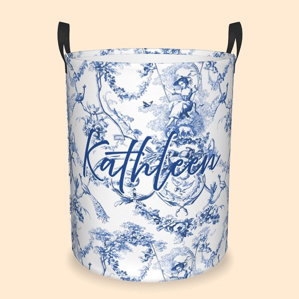 Personalized Retro French Countryside Style Initial Monogram Laundry Storage Basket with Handle Birthday Bridesmaid Gift for Women