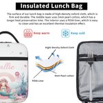 Bolsa de almuerzo personalizada con nombre, rosa, fantasía, sirena, iniciales, impermeable, aislante, portátil, para la vuelta al cole, trabajo, picnic, regalo para niños, familia