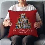 Personalised 6 Photos Christmas Tree Pillow Cover with Texts Home Decor Birthday Gift for Family