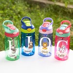 Personalised Adorable Forest Animal 475ml Kid Water Bottle with Name and Silicone Straw Birthday Back to School Gift for Boys Girls