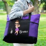 Personalizzato Golf Cartoon Character Large Waterproof Tote Bag con nome e fiore di nascita Viaggio Essentials Regalo di compleanno per gli amanti del golf