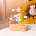 Luce notturna a LED personalizzata con nome con cartone di animale carino base in legno decorazione casa cameretta compleanno regalo per bambini