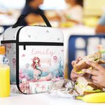 Bolsa de almuerzo personalizada con nombre, rosa, fantasía, sirena, iniciales, impermeable, aislante, portátil, para la vuelta al cole, trabajo, picnic, regalo para niños, familia