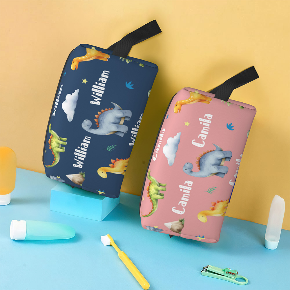 Trousse de toilette portable personnalisée de grande capacité avec nom et poignée Cadeau d'anniversaire pour enfants Cadeau de rentrée scolaire pour enfants