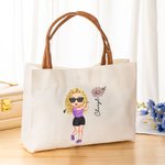 Personalizzato Cartoon Golf Player Birth Flower Canvas Tote Bag con manico in pelle e nome Compleanno Accessori da viaggio Regalo per gli appassionati di golf