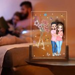 Nacimiento Personalizado Flor Caricatura Abrazo Pareja LED Luz de Noche con Base de Madera Decoración del Hogar Regalo de San Valentín para Pareja