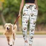 Personalised 1-5 Pet Portrait Photos Paw Print Women's Sports Sweatpants with Names Birthday Gift for Cat Dog Pet Owner
