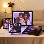 Personalized 3D Cartoon Portrait Wooden Photo Frame with LED Light and Stand Valentine's Day Anniversary Gift for Couple