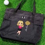 Personalizzato Golf Cartoon Character Large Waterproof Tote Bag con nome e fiore di nascita Viaggio Essentials Regalo di compleanno per gli amanti del golf