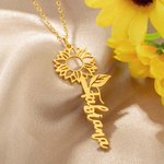 Personalisierte zierliche Sonne Blume Name Anhänger Halskette Blumenschmuck Geburtstag Jahrestag Geschenk für Frauen