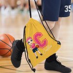 Personalised Basketball Cartoon Character Drawstring Backpack with Name and Initial Gym Workout Birthday Gift for Sports Travel Lovers